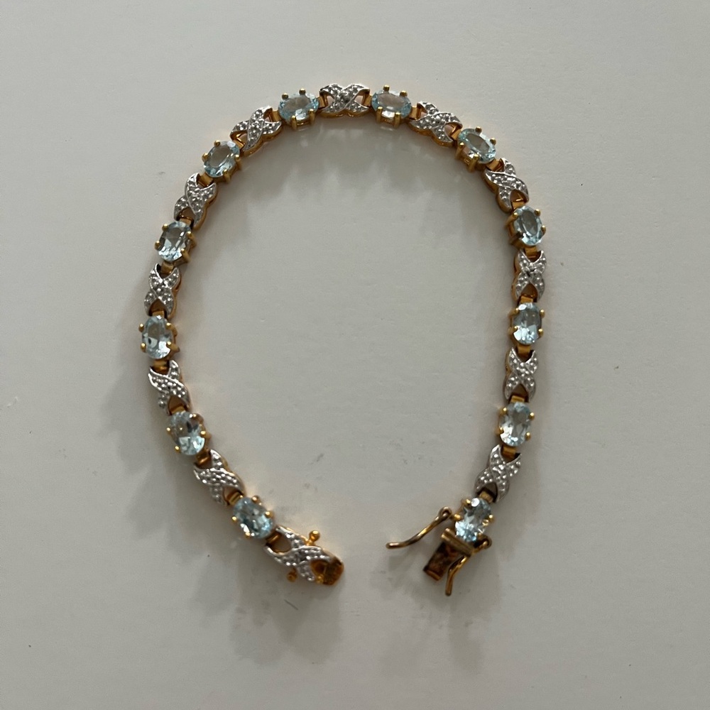 Gold and Silver Bracelet with Blue Stones